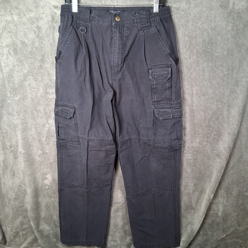 5.11 Tactical Regular Fit Cotton Canvas Cargo Pants Men 32x30 Black Faded